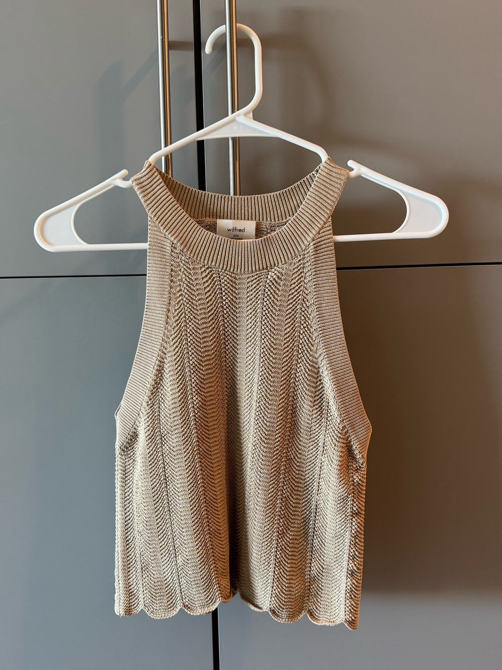 Aritzia Beige Ribbed Halter Tank
